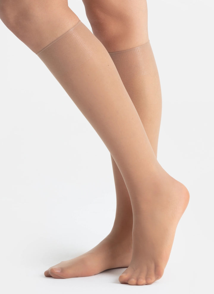 Knee-highs with a transparent toe | nadotec TEBE | 8 DEN beige