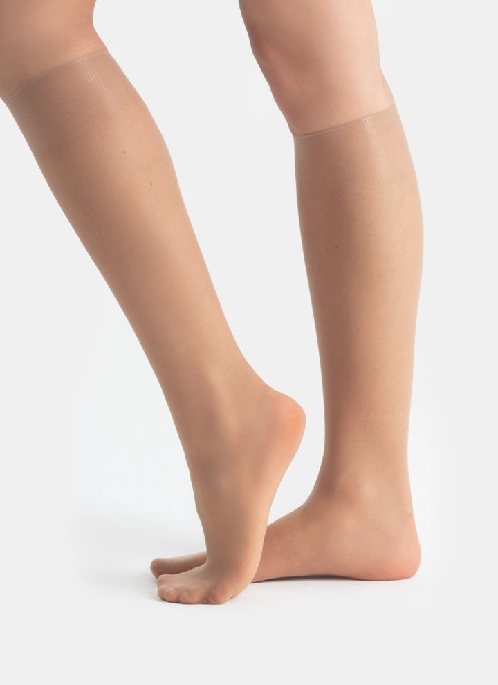 Knee-highs with a transparent toe | nadotec TEBE | 8 DEN beige